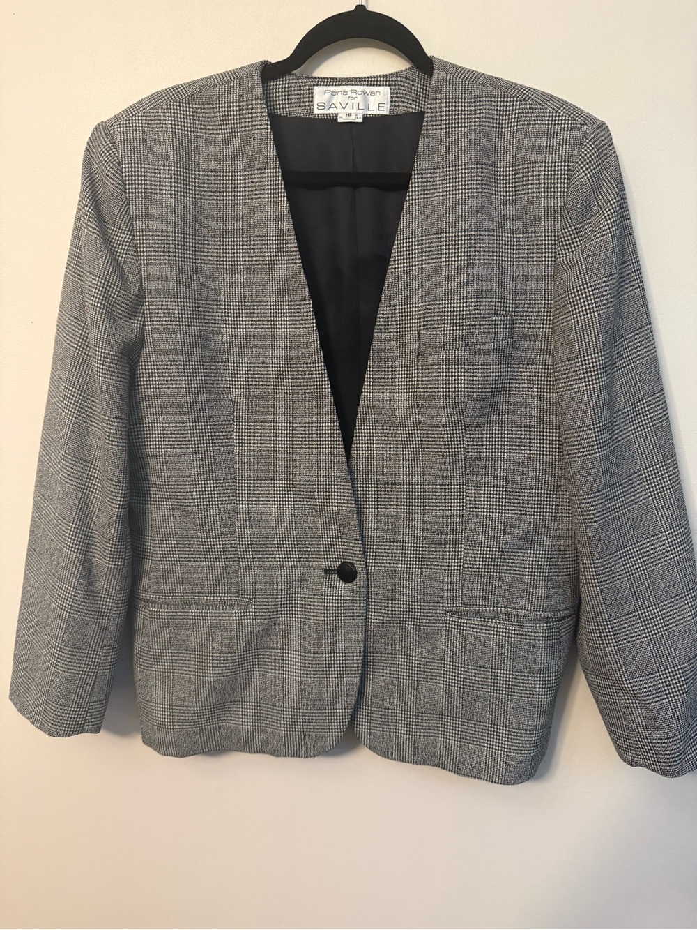 Rena Rowan Black and Gray Glen Plaid Single-Button Blazer